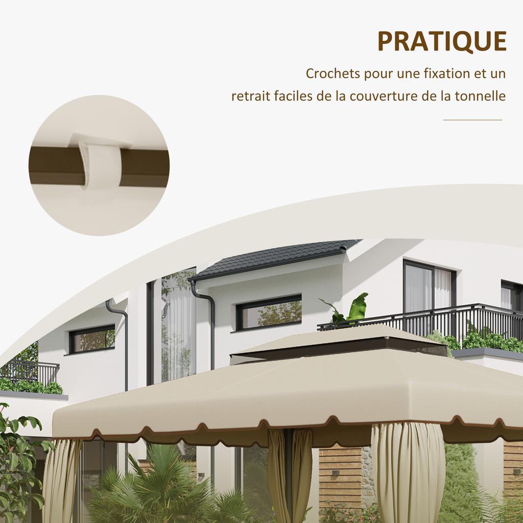 Replacement Canopy For Pavilion Gazebo Tent Roof Garden Polyester Fabric 4 X 3 M Beige