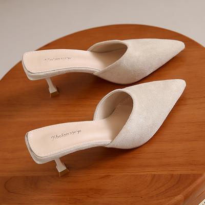 Женские шлепанцы на высоком каблуке с острым носком, дышащие однотонные конические каблуки в корейском стиле, удобные износостойкие летние туфли, сандалии