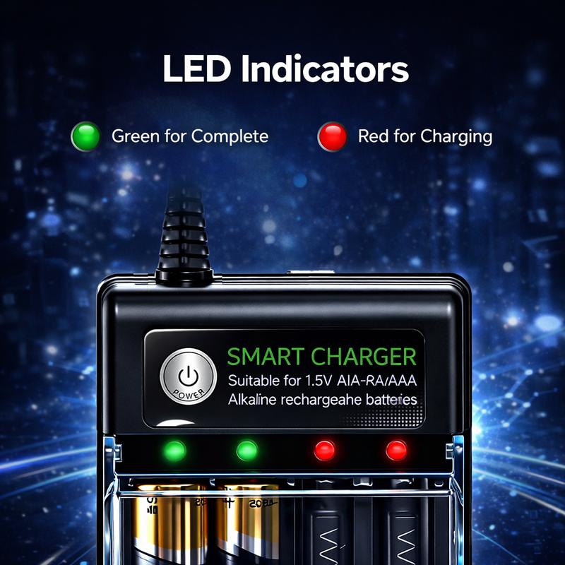 USB Smart 4 Slot Charger For 1.5V Rechargeable Alkaline AA AAA Batteries Only with LED Indicator