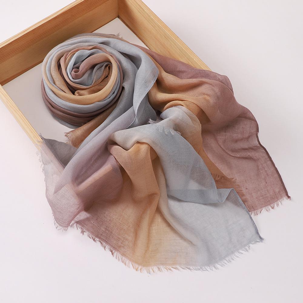 Muslim Tie-Dye Cotton Rayon Modal Hijab Long Scarf Islam Hijabs for Women's Turbans Soft Lightweight Head Wrap Scarf