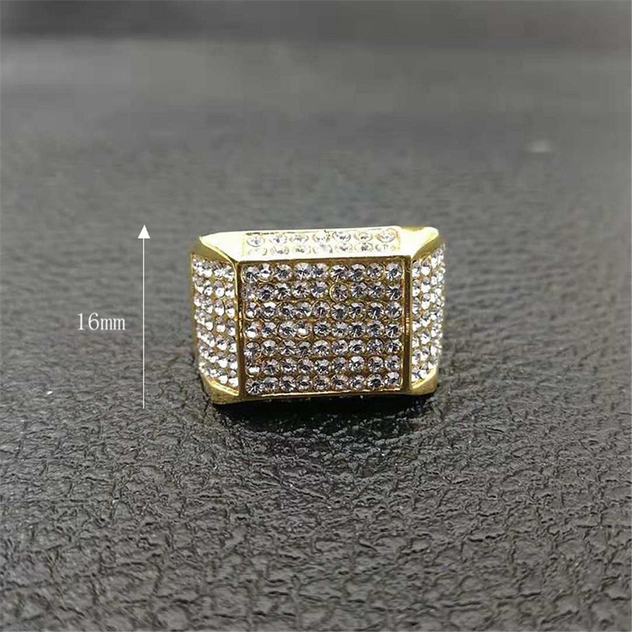 Мужское кольцо Iced Out, блестящие ювелирные изделия, оптовая продажа, мужские кольца золотого цвета из нержавеющей стали, квадратные кольца со стразами для мужчин Anillos