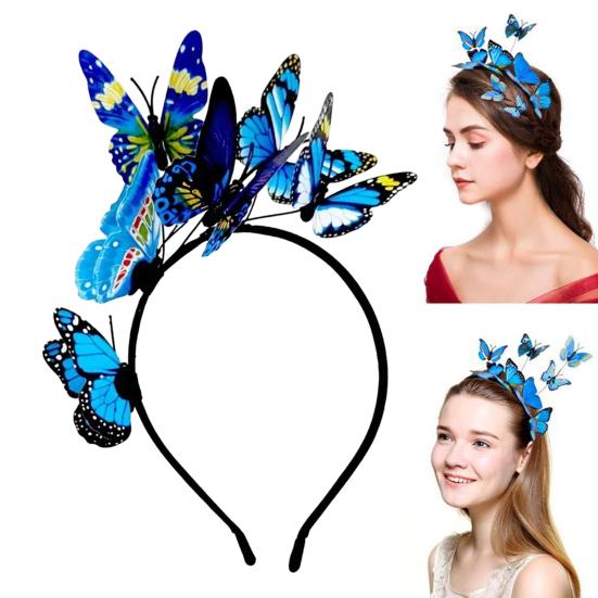 Women Headband Colorful Butterflies Decor Bridal Hair Band Parties Cosplay Halloween Hair Accessories