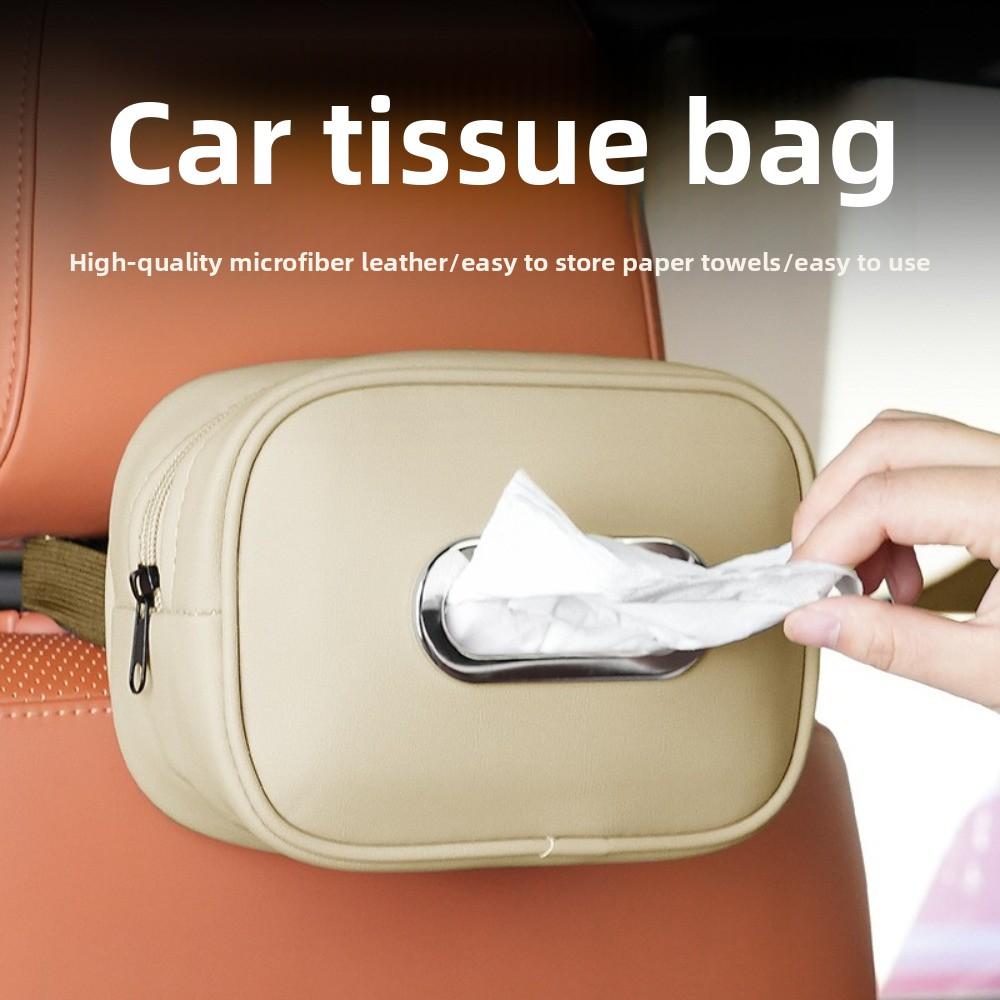 Easy Install Car Tissue Box Holder PU Leather Center Console Organizer Road Trip