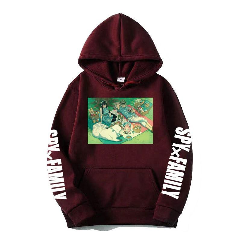 Spy X Family Anime Print Hooded Sweatshirt Men Women Oversized Fleece Pullover With Ribbed Hem