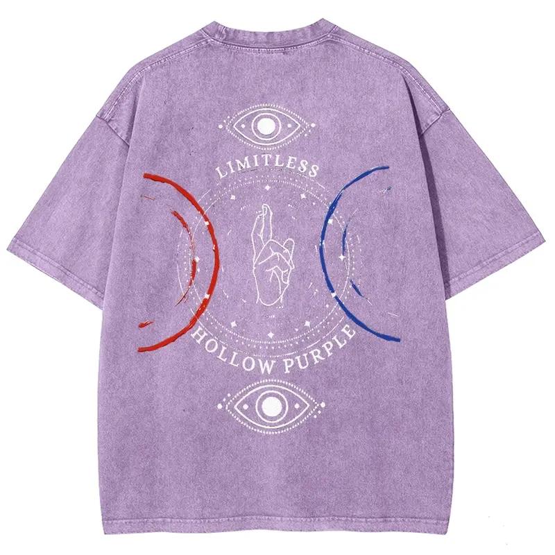 Anime Jujutsu Kaisen Gojo Satoru Print T-shirt Men Women Clothing Vintage Washed Tee Oversized Cotton T Shirt Harajuku Tshirt