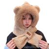 Winter cute sweet girl hat scarf gloves two-piece set women's velvet thickened warm ear protection scarf integrated