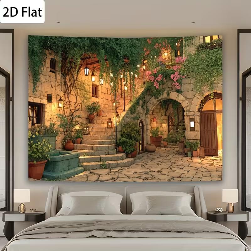2D Уютный Каменный Двор Фотофон Средиземноморский Фон