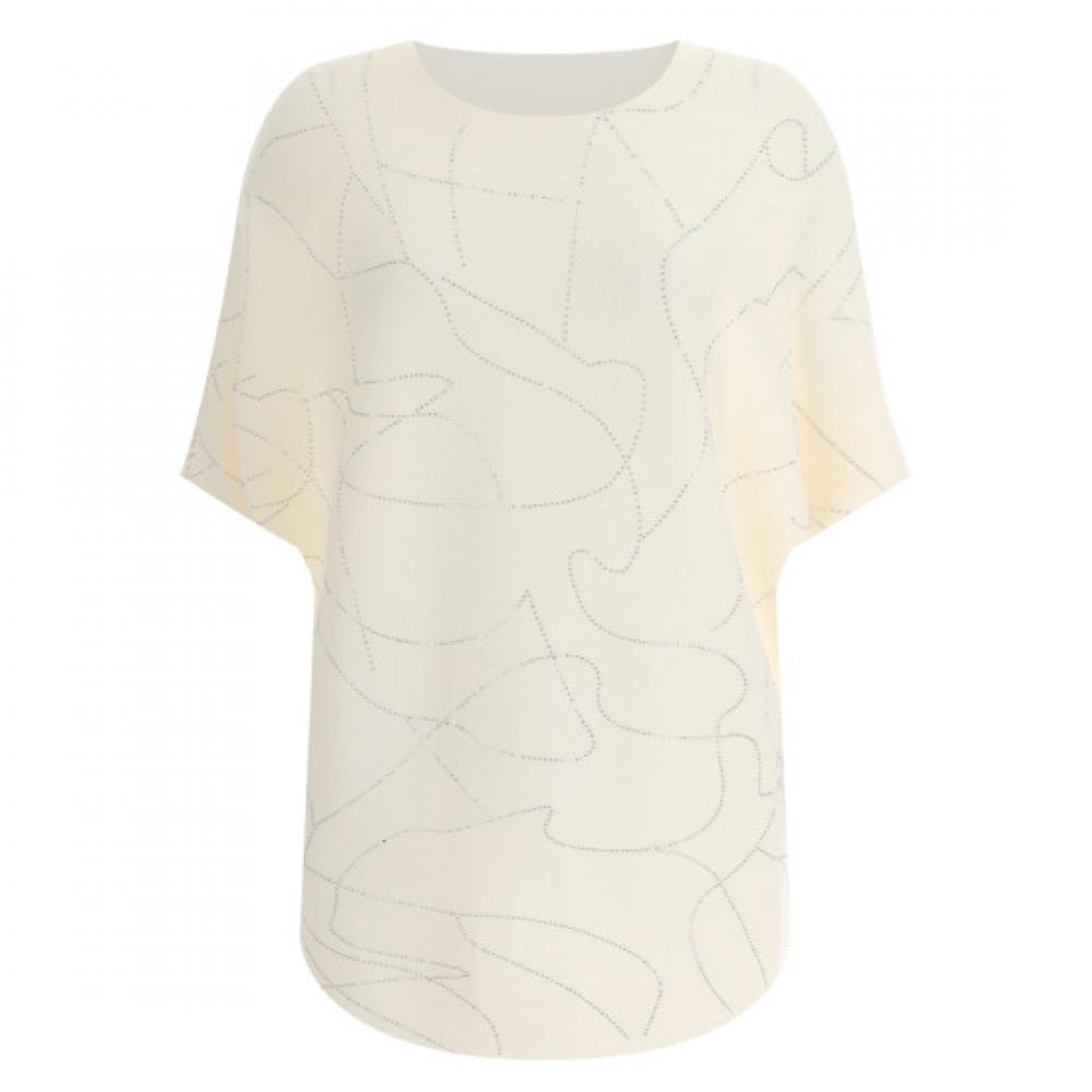 Shop Women Cubic Pattern Loose Boat Neck Knit Tee Summer 7 Sleeve Gg Wkn 11921