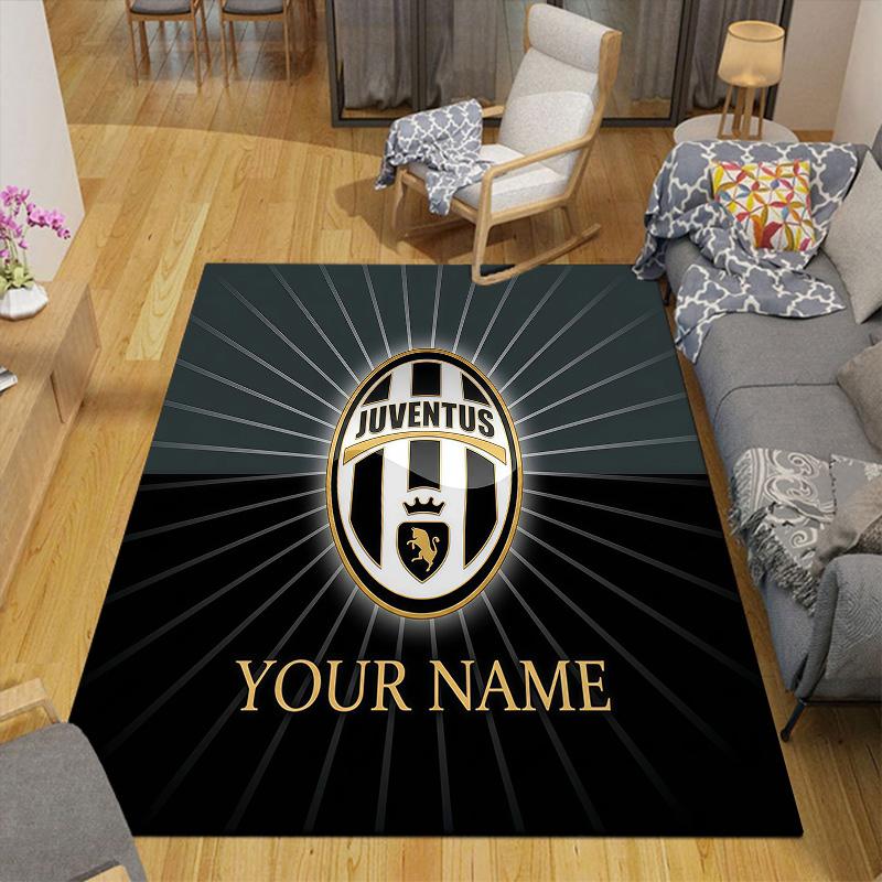 Custom Name Juventus Flannel Pattern Square Carpet,Area Rug,Carpet Rug for Living Room Bedroom Sofa Playroom Decor,Non-slip Floor Mat