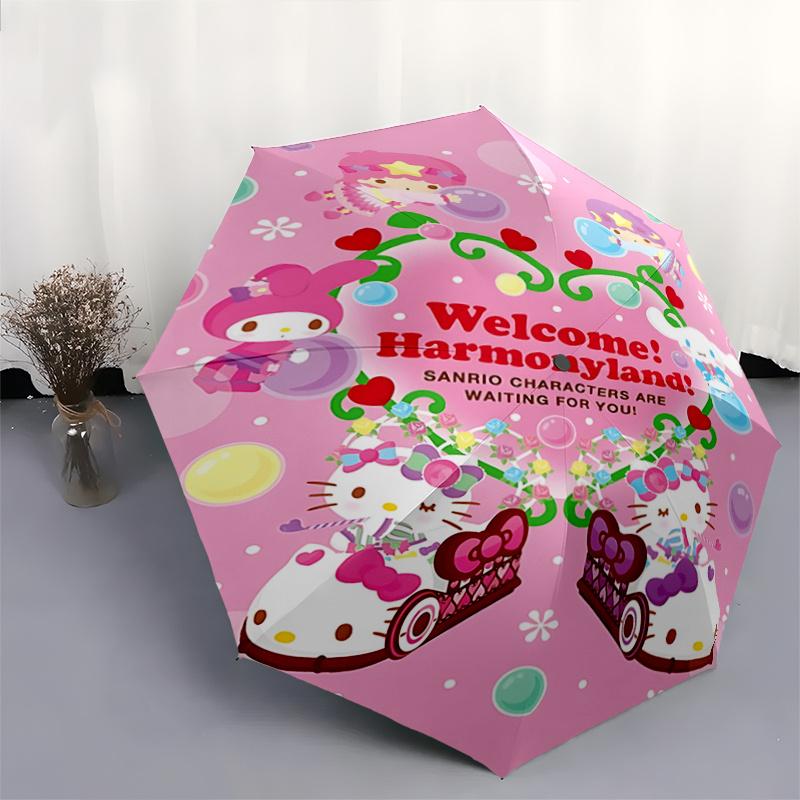 1pc Sanrio Characters Welcome to Harmonyland Automatic Opening/Closing Umbrella with Foldable Design, 8-Rib Iron Frame Outdoor Umbrella for Fans, Trav