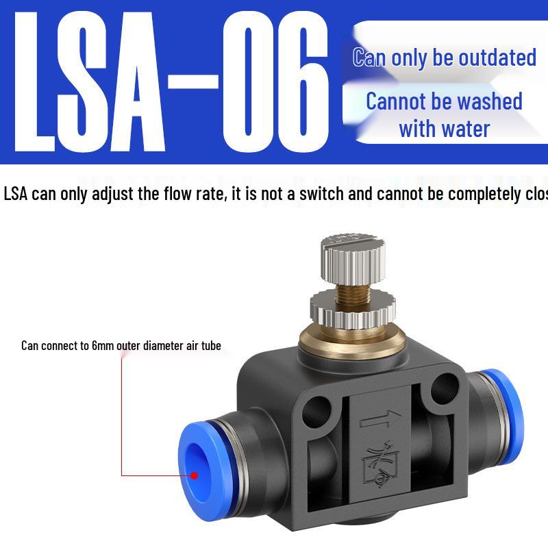 Quick Connect Pneumatic Air Hose Throttle Valve - Flow Restrictor Fitting with Adjustable PA Pipe LSA