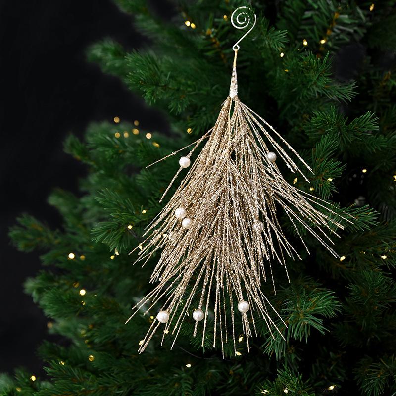 Champagne Pearl Christmas Ornaments, Light Luxury Glitter Pearl Hanging Decorations, Christmas Tree Bauble Decor, Festive Set