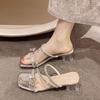 French thick-heeled slippers for women's summer wear 2025 new fairy style bow with diamond temperament high-heeled crystal sandals