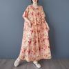 Short Sleeve Plus Size Cotton Vintage Floral New In Dresses for Women Casual Loose Long Summer Dress