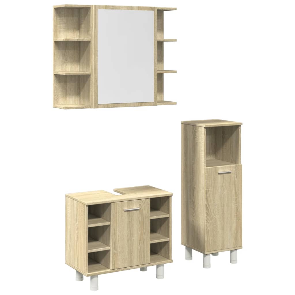 3 Piece Bathroom Furniture Set Sonoma Oak Particleboard
