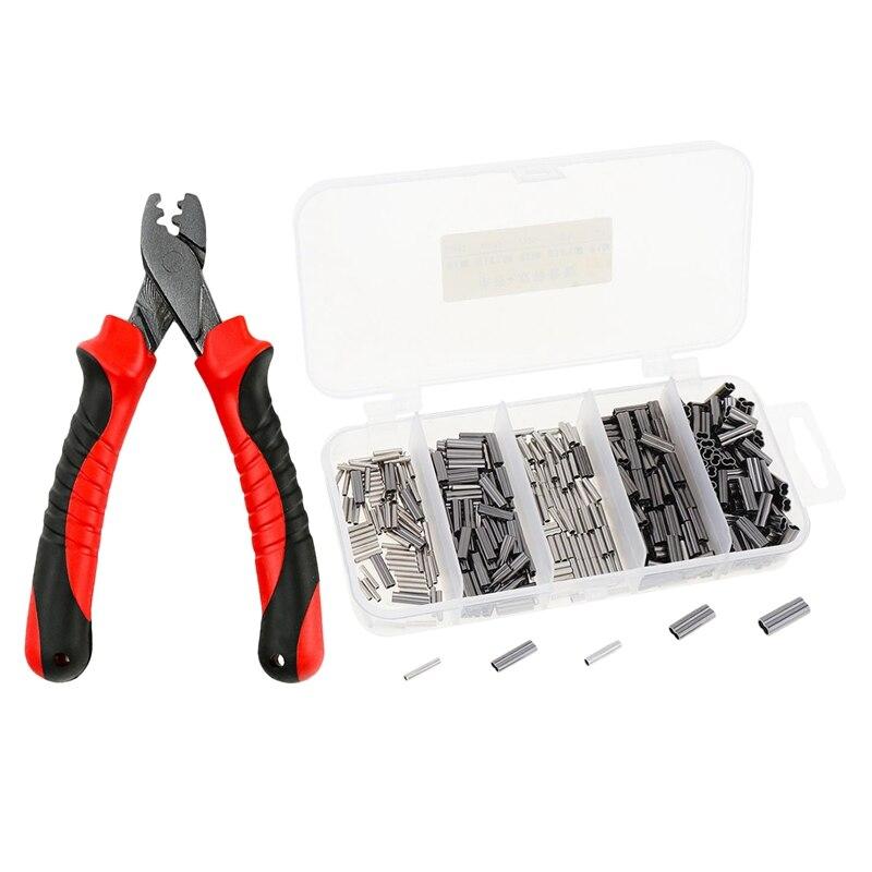 1x рыболовные обжимные клещи и 500 шт./компл. одинарные и двойные 5 размеров, смешанные обжимные втулки для лески, медная трубка