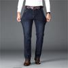 Men's Cotton Stretch Slim Jeans Straight Version Business Fashion Denim Pants Vintage Blue Brand Trousers Black