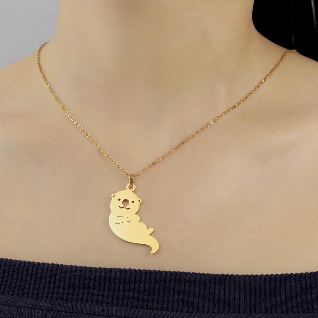 Cazador Stainless Steel Lying Sea Otter Pendant Necklace for Women Necklaces Jewelry Birthday Valentine Gift Trend 2026