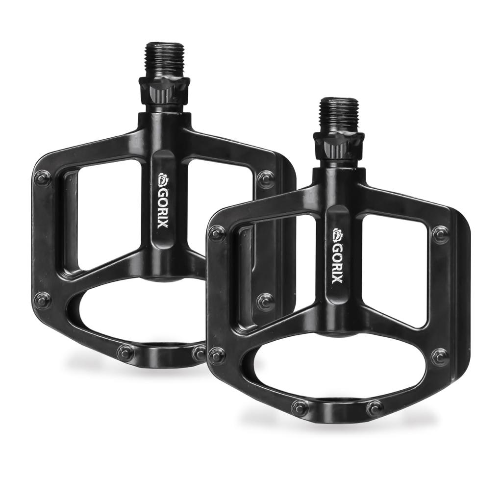 GORIX Bicycle Pedals, Cross Bike, Flat, Aluminum, Lightweight, Black, Durable, Road Bike, Mountain Bike, Cycle Pedal Replacement (GX-MA715)