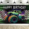 Monster Truck Backdrop Photography Happy Birthday Party Supplies Jam Burning Flame Car Grave Digger Boys Background Banner Props270