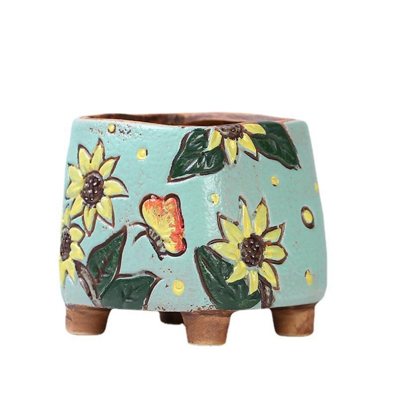 Керамический цветочный горшок Креативная ручная роспись Резьба Керамические украшения для дома Цветочные горшки Суккулентный цветочный горшок