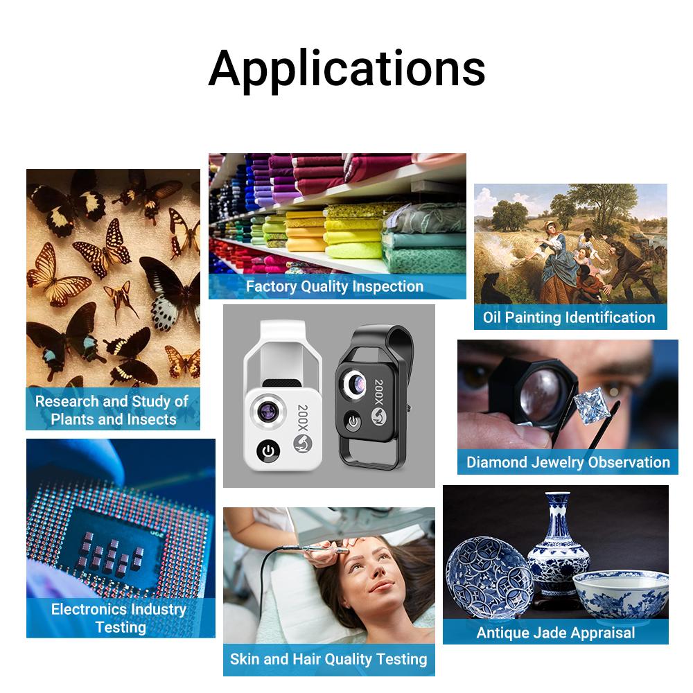 Digital 200X Microscope Lens with CPL Mobile LED Guide Light Lamp Micro Pocket SuperMacro Lens For Phones