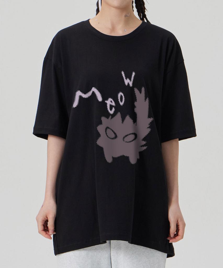 ASTRAL PROJECTION [Miyu Cat] Cotton Loose Fit Short Sleeve T-Shirt_Black