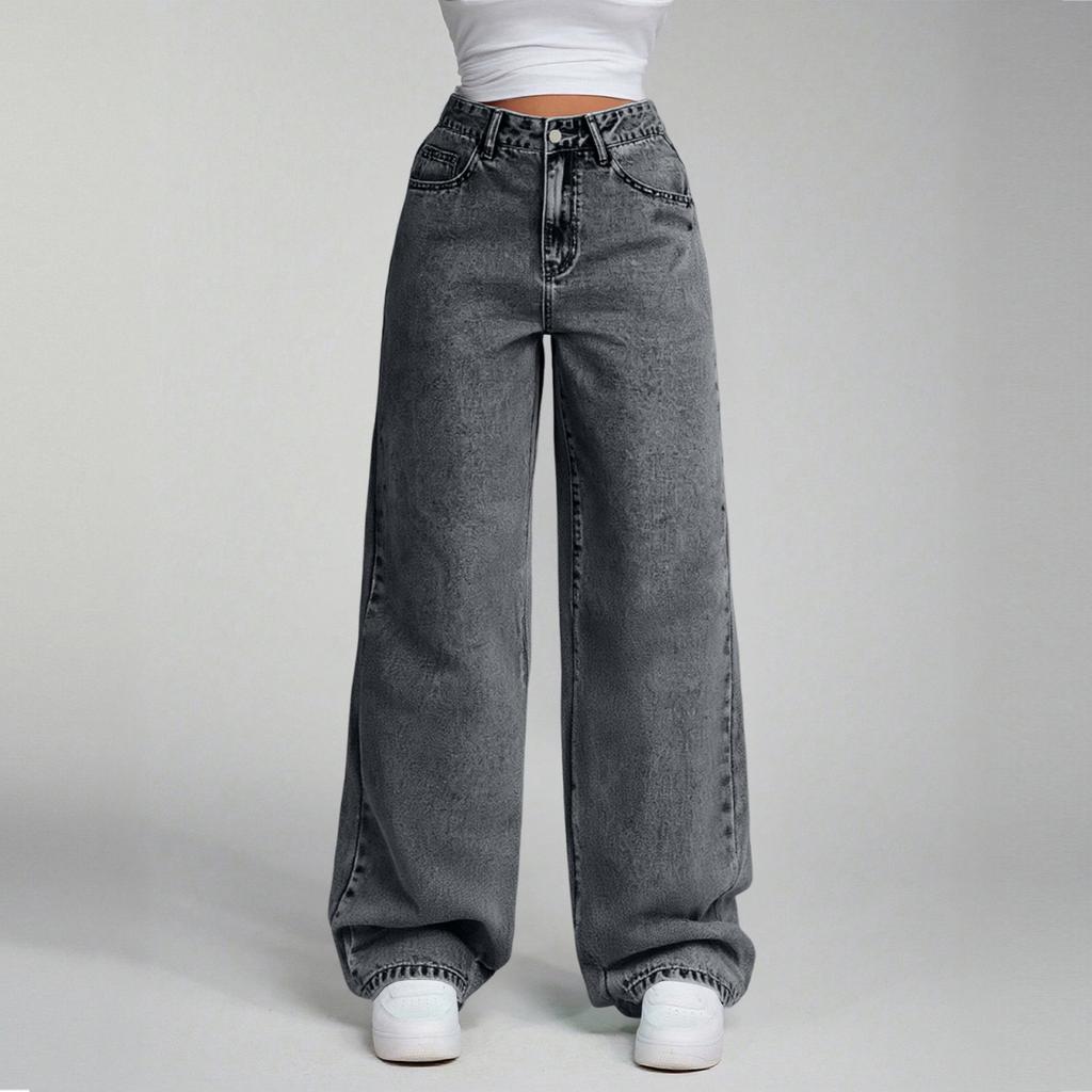 Women's High Waist Straight Leg Loose Casual Trousers Jeans
