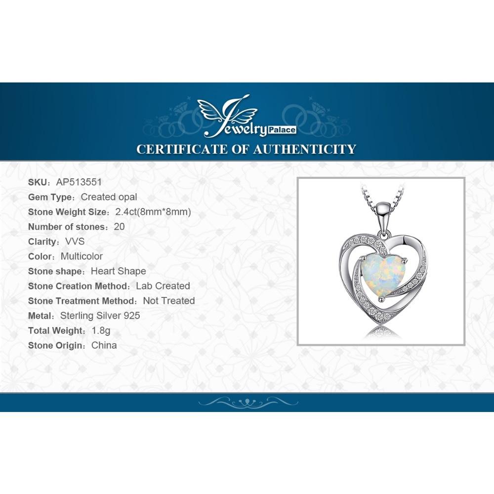 Jewelrypalace Heart Love Created Opal кулон ожерелье драгоценный камень 925 стерлингового серебра кулон для женщин модные ювелирные изделия без цепочки
