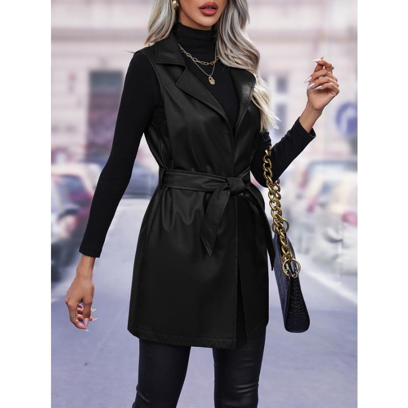 PU кожаный кардиган лямки жилет куртка женская осенняя лацкан темперамент жилет для поездок на работу куртка женская верхняя одежда изящная