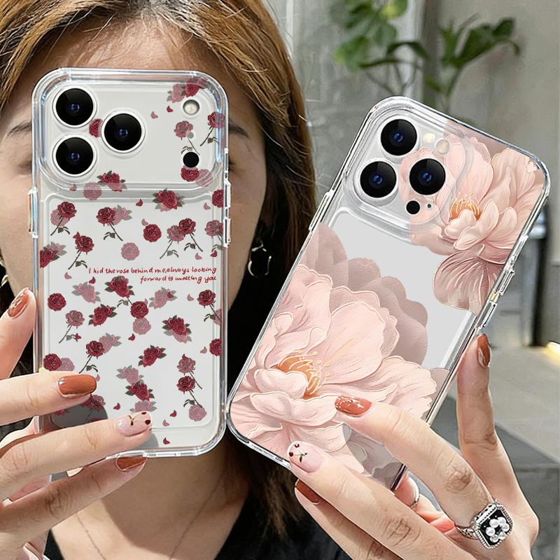 Чехол с цветочным узором из пионов для iPhone 17 Pro Max Coque iPhone 16 15 14 13 Pro Max 11 Прозрачный силиконовый мягкий чехол из ТПУ