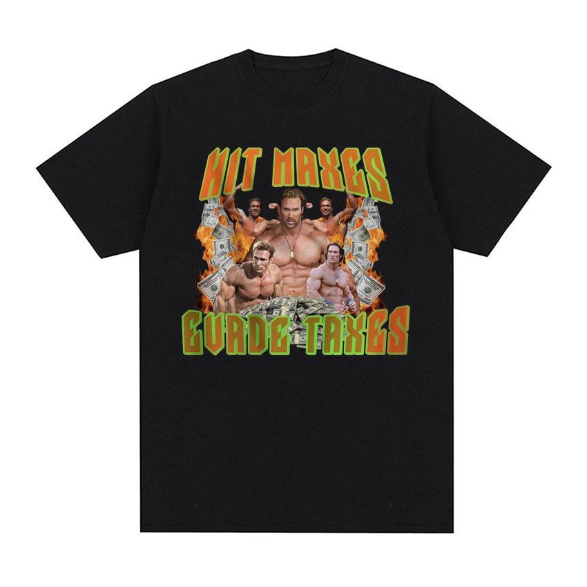 Hit Maxes Evade Taxes Meme T Shirt for Men Women Funny Raccoon Graphic T-shirts Men's Fashion Retro Oversized T-shirt Streetwear