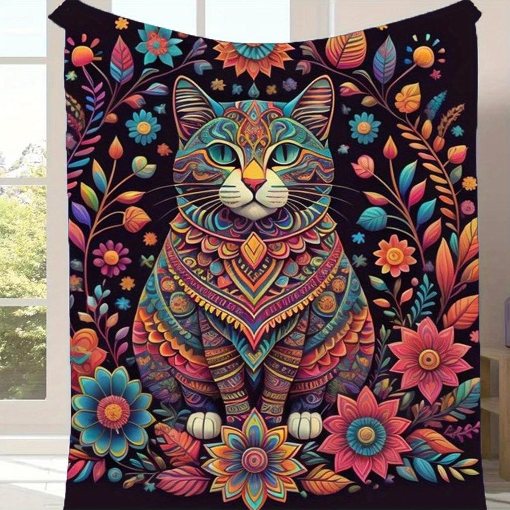 1pc Exquisite Cat Pattern Blanket,Soft And Comfortable Blanket, Travel Sofa Bed, Office Home Decor, Birthday Gift Blanket, Boys, Girls