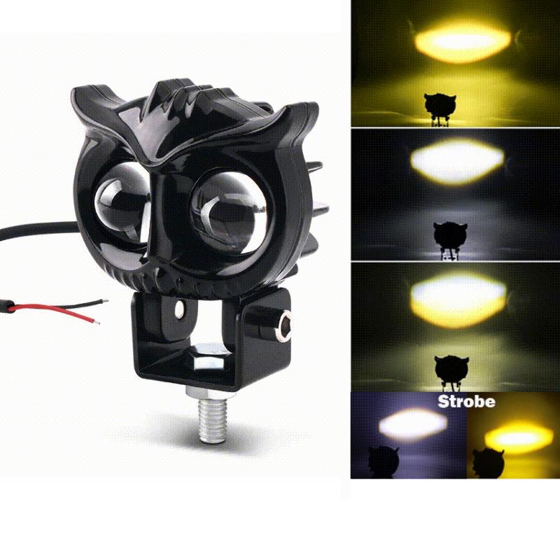 Motorcycle Headlight Led Owl Design Strobe Flash Spotlights White Yellow High Low Beam Scooter Auto Fog Light Running Lamp 12V
