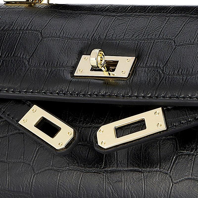 Elle Classic Fashion High-End Kelly Bag Crocodile Pattern Cowhide Handbag Women Handbags E04F1223004