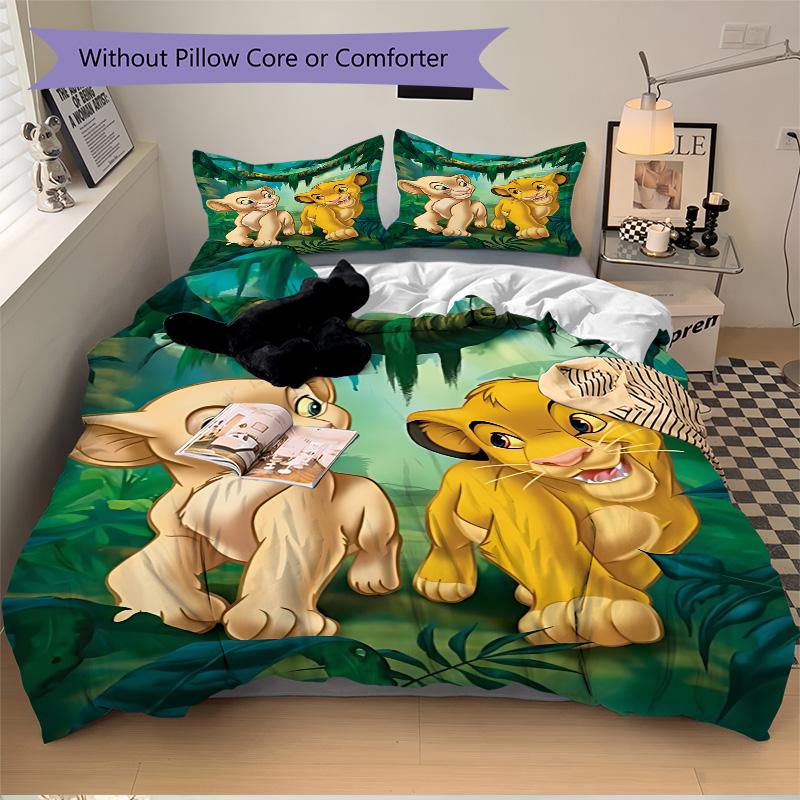 Lion Cubs Adventure Print 3Pcs Bedding Setduvet Cover With 2 Bedropillowcase Home Birthday Gift
