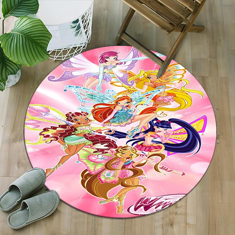 1pc Winx Club  Carpet, Round Rug, Comfortable, Suitable for Entryways, Living Rooms, Office, And Bedrooms, Christmas Decoration