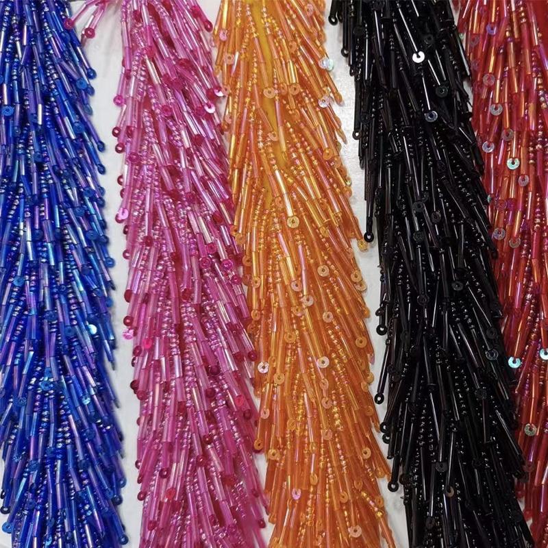 Factory Sell 20cm Hand Made 30 Colors Available Glass Beads Crystal Fringe Tassel Light Siam Red for Dress