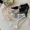 Comfortable Low Waist Lace Panties Bow Cotton Crotch Mesh Flower Briefs Lingerie Transparent Underwear for Women Girl