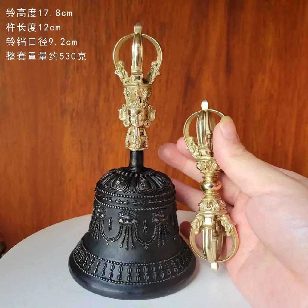1PCS Craftsmanship Tibetan White Copper Diamond Bell and Pestle Precision Nine Leg Bell Feng Shui Ornament