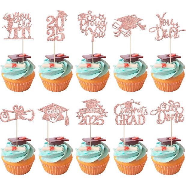 1 PCS High Heel Girl Graduation Cake Topper Black Pink Glitter Done Diploma Class of 2025 Congrats Grad Cap Cake Pick for 2025 Senior High School