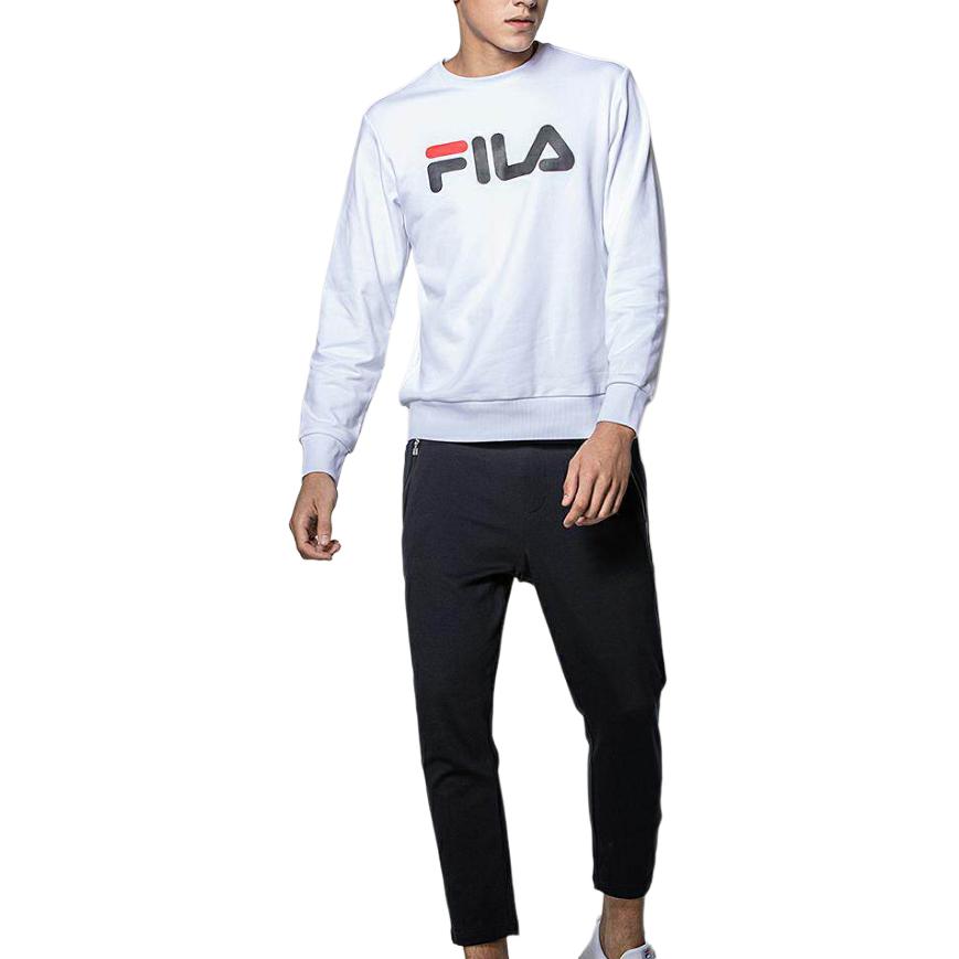 Fila Логотип Буква Спортивный Повседневный Пуловер с Круглым Вырезом и Длинным Рукавом Американский Винтаж Толстовка Унисекс Белый F51U144231FWT