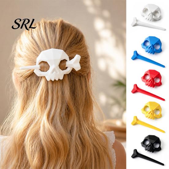 Punk Style Hair Clips Skull Stick, 3D Printed Gothic Bone Slide Barrette Non Slip for Women, Spooky Dark Pin Halloween Cosplay Luminous Pins Night