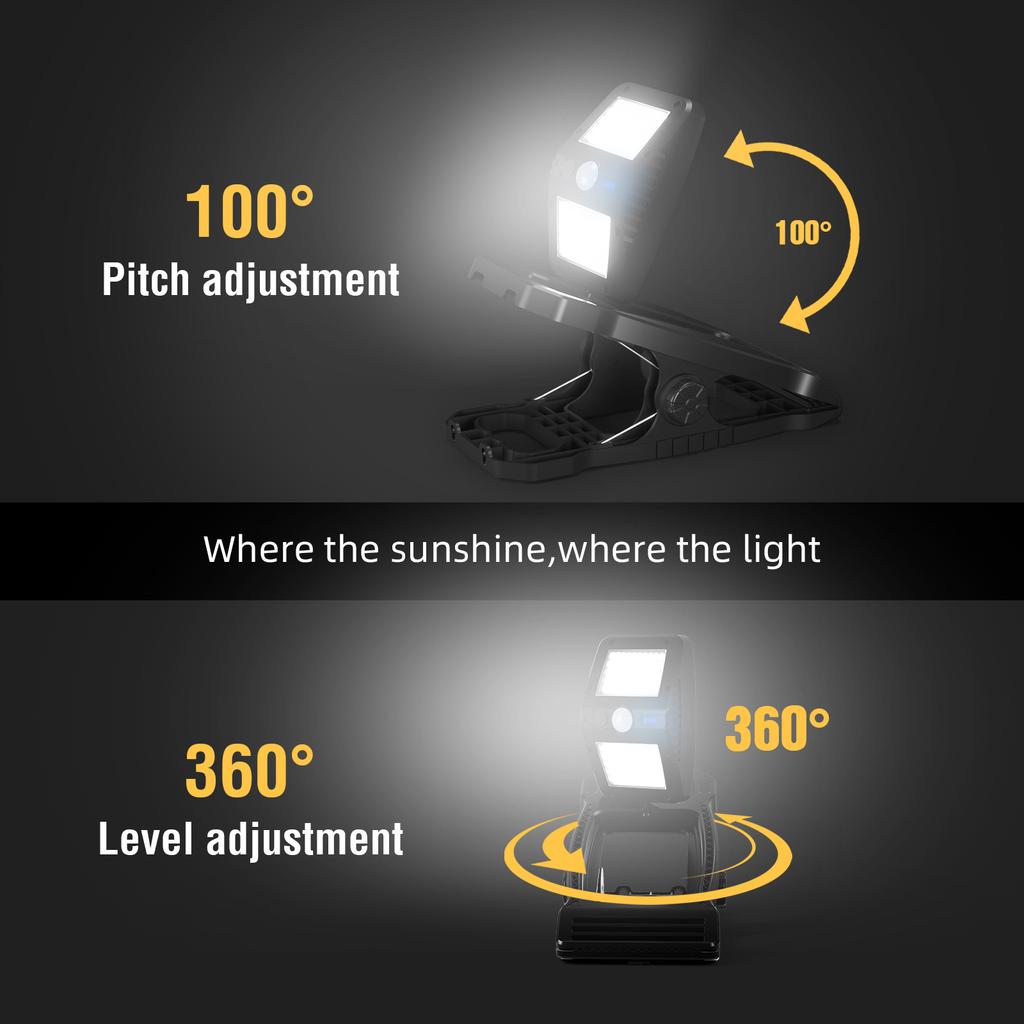 Camping Clamp Lights Solar Motion Sensor Lights Waterproof Outdoor Lights 360° Adjustable Lights Portable Safety Lights