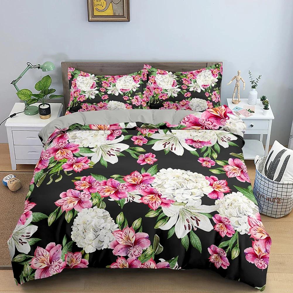 3D Rose Flower Duvet Cover Queen King Double Bedding Set 2/3pcs Quilt Cover with Zipper Closure King Size Polyester Quilt Cover