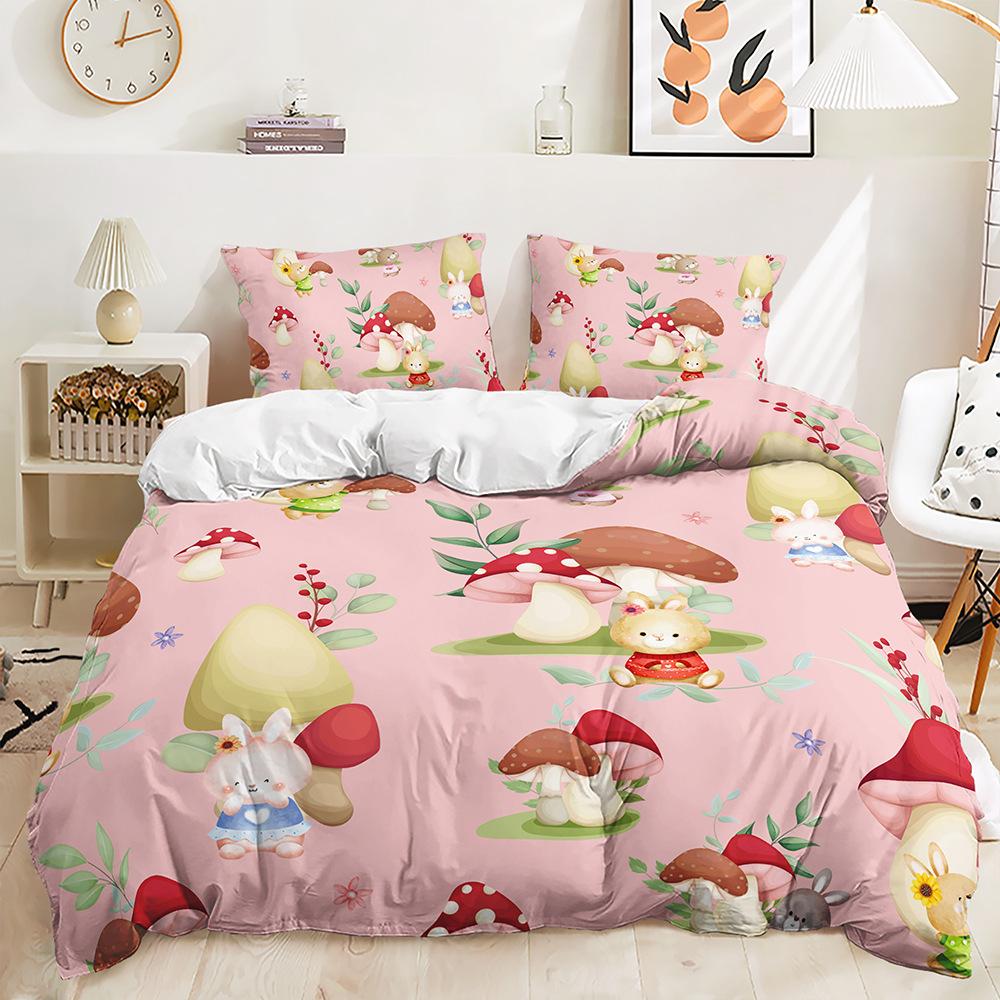 Cute Animal Bedding Kid Girl Single Double Bed Down Duvet Cover Pillowcase 2/3pc 3D Printed Soft Cover Home Textile Gift