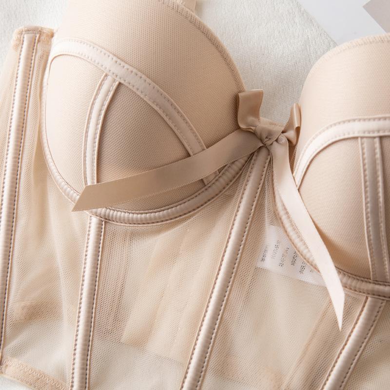 Europe Sexy Women Underwear Lace Mesh Push Up Bra Set Black Fish Bone Body Shaper Tops Brassiere Ladies Comfortable Lingerie