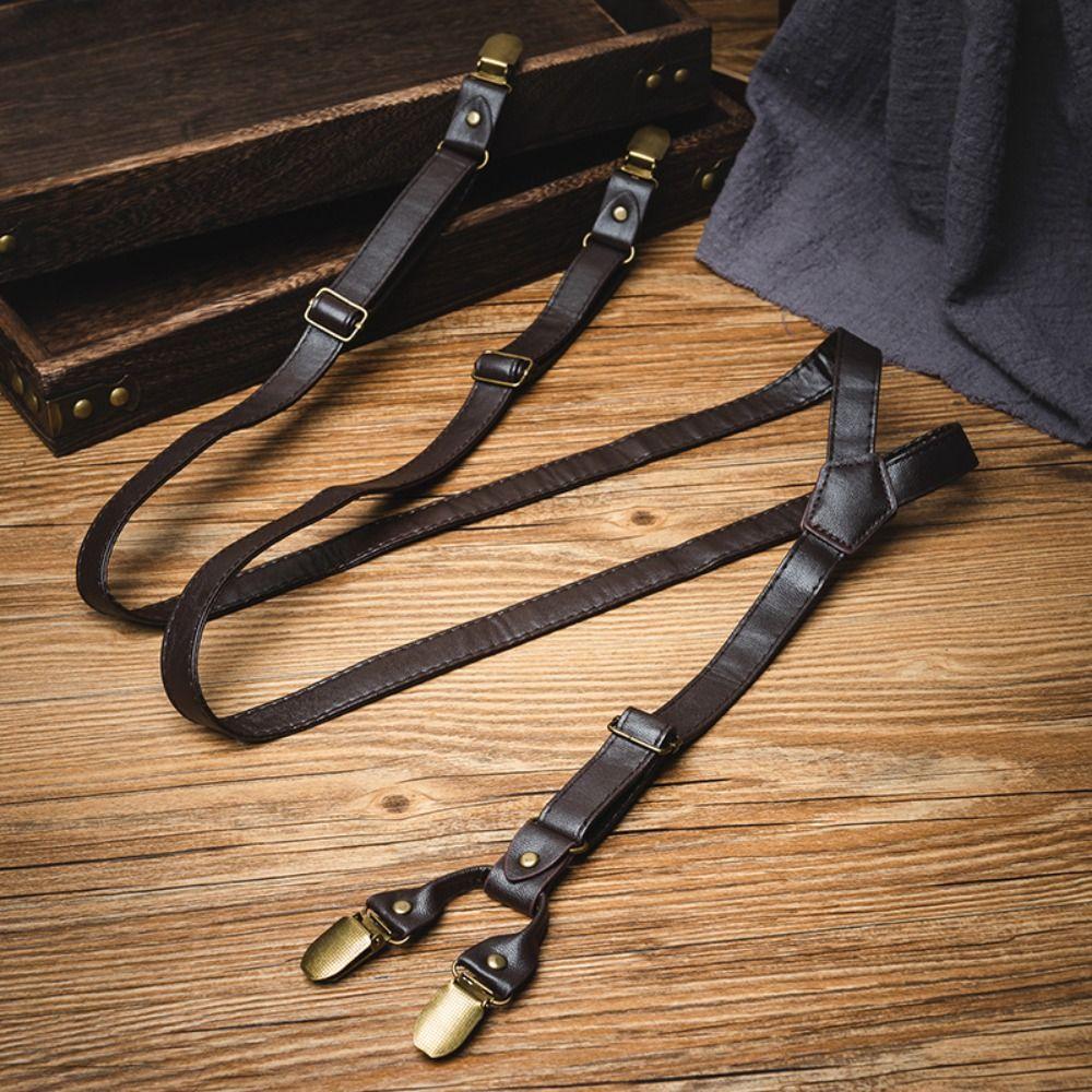 Brown Suspenders for Men Black Suspender Clip Simple Leather Suspenders  Gift
