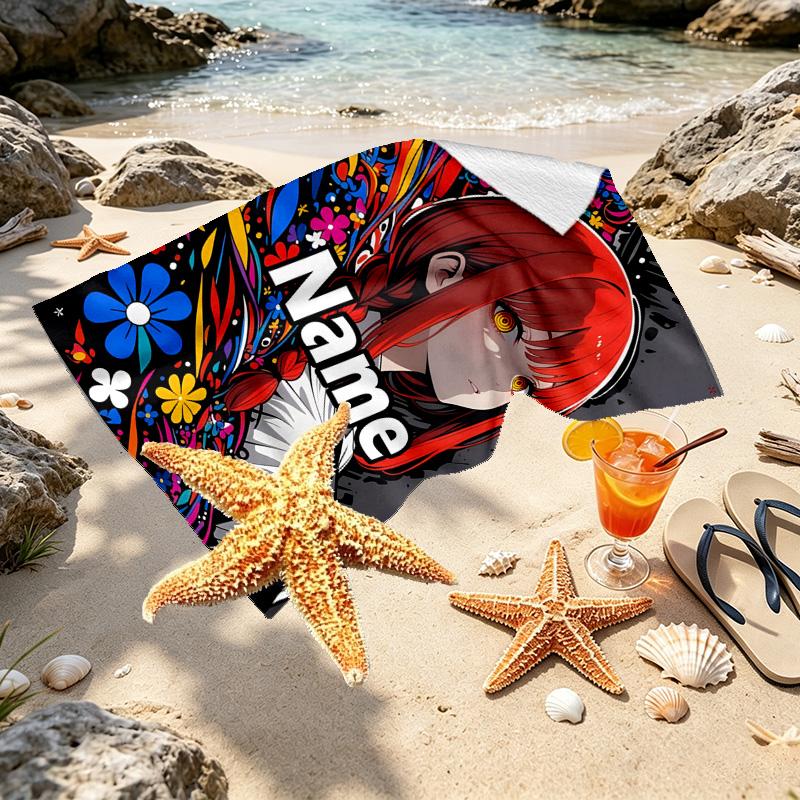 Custom Name Personalized Makima Chainsaw Man Print Beach Towel, for Trip Camping Beach Party Home Decor, Birthday Gift for Family & Friends