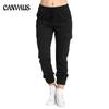 Women Drawstring Elastic Waist Leggings Pants Casual Stretch Side Pockets Long Trousers
